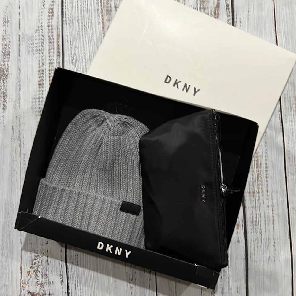 DKNY Beanie Hat / Pouch make up bag